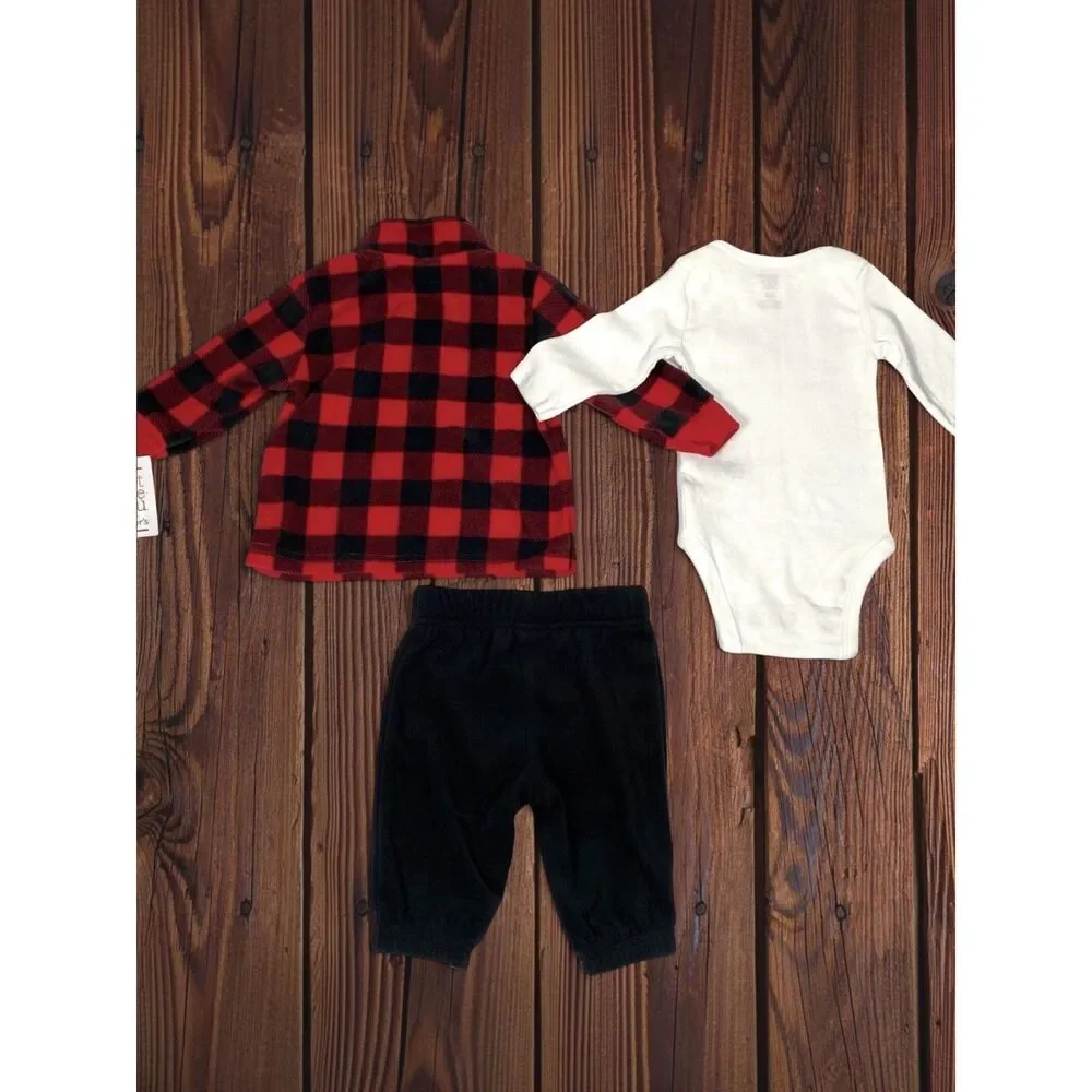 Carters Just One You Baby Outfit 3 Months Penguin Buffalo Plaid Fleece Jogger